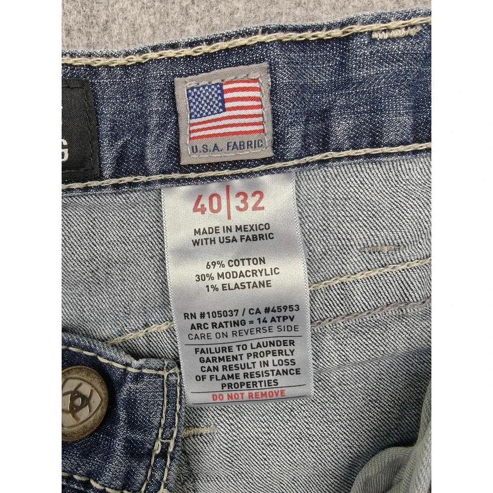Ariat FR M5 Straight Leg Jeans Mens 40x32 Blue Medium Wash FR Stretch Denim